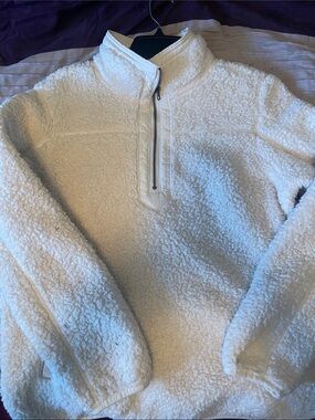 Men's Cream Sherpa Quarter-Zip Pullover Sweater
